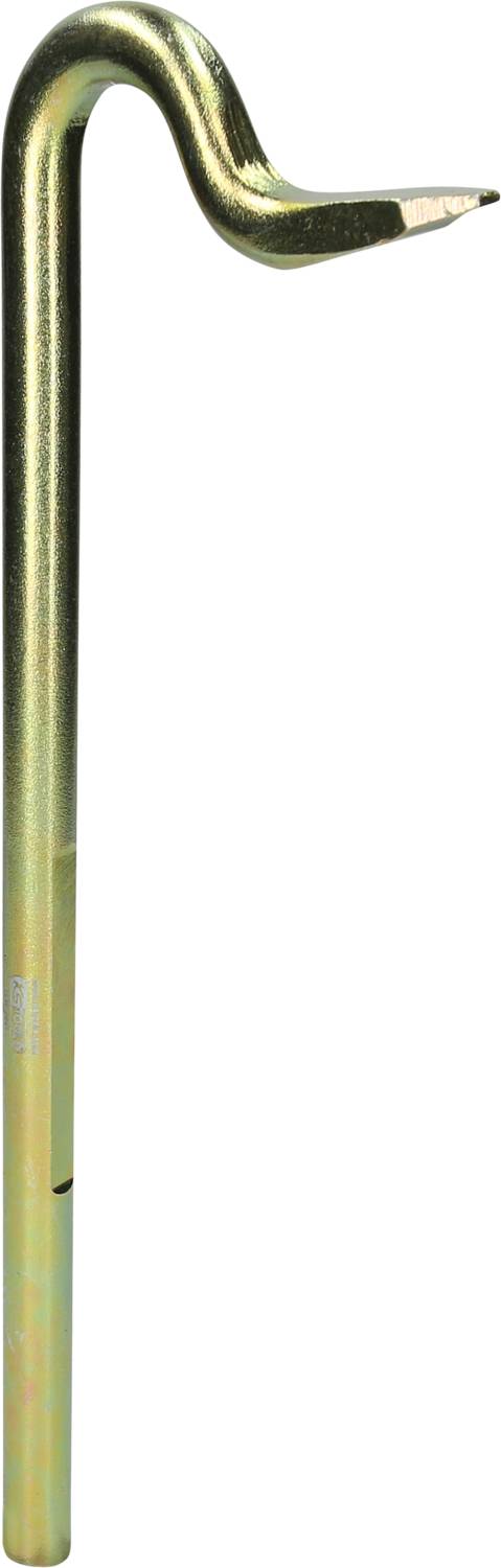 Ein goldfarbener Fiberglas-Erdanker mit spitzem Ende und Haken, verwendet zur sicheren Befestigung von Strukturen im Boden.