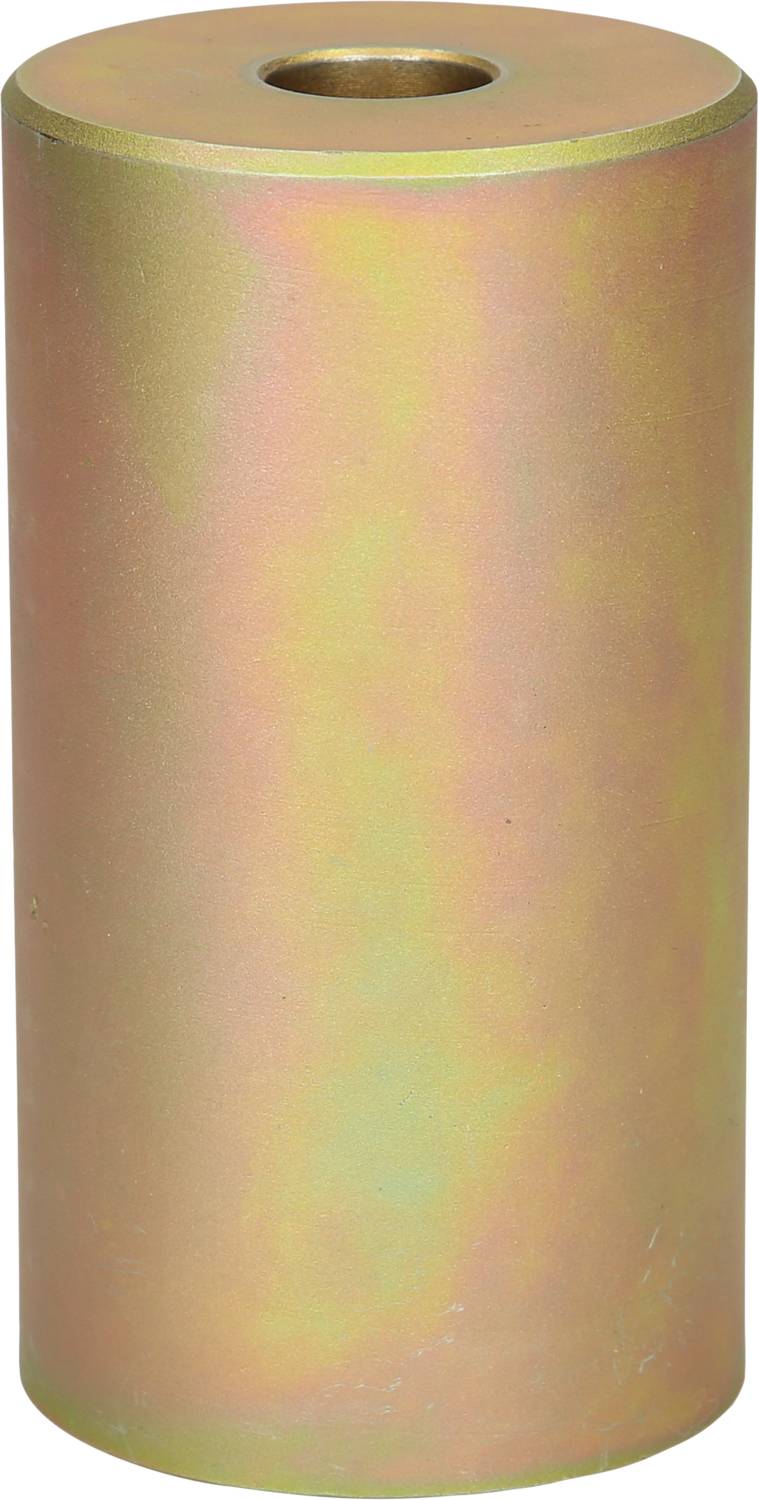Zylindrisches Metallteil mit zentralem Loch, leicht schimmernde Oberfläche, möglicherweise ein Maschinenelement oder Verbindungsteil.