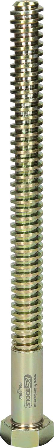 Große gelbe Metallschraube, vollständig eingewindet mit flachem sechseckigem Schraubenkopf.