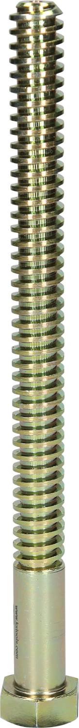 Ein einzelner Metallbolzen mit Gewinde, stehend.