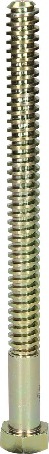 Ein langer Gewindebolzen aus Metall mit sechseckigem Kopf unten, geeignet für Befestigungsarbeiten.