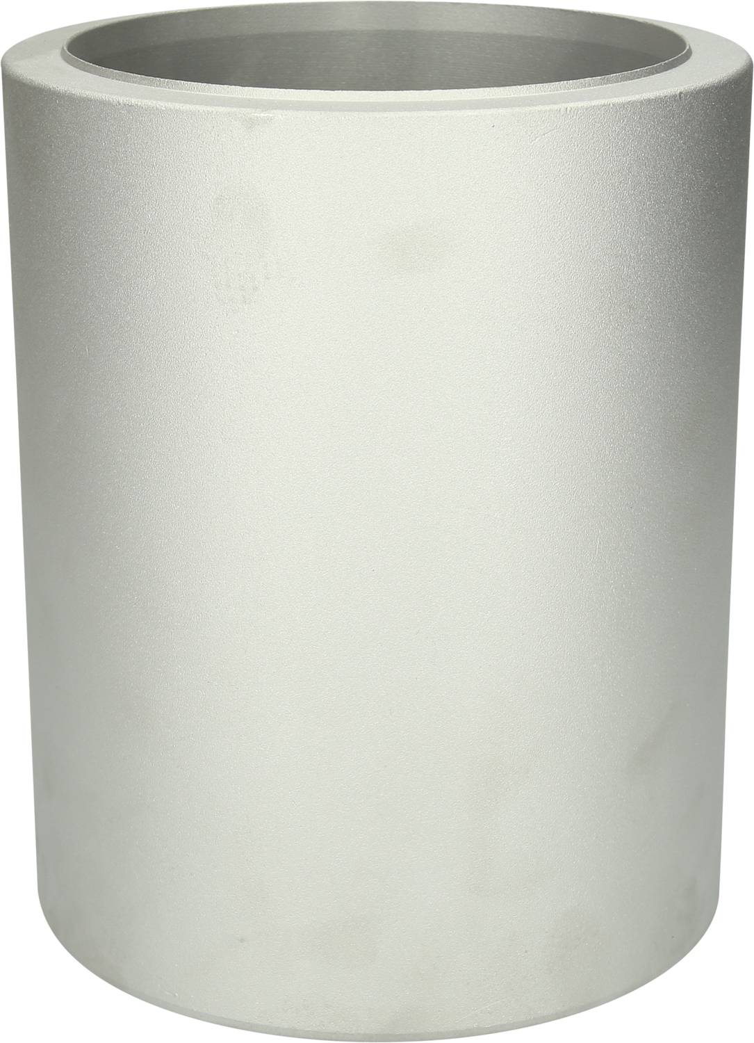 Silberfarbener, zylindrischer Metallbehälter, glatt und schlicht.