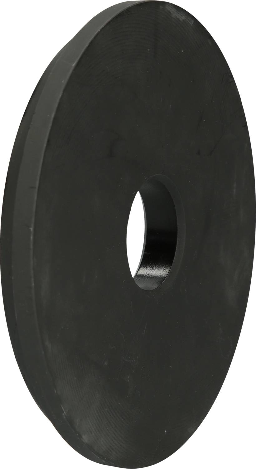 Schwarze, flache Gummischeibe mit zentralem Loch.