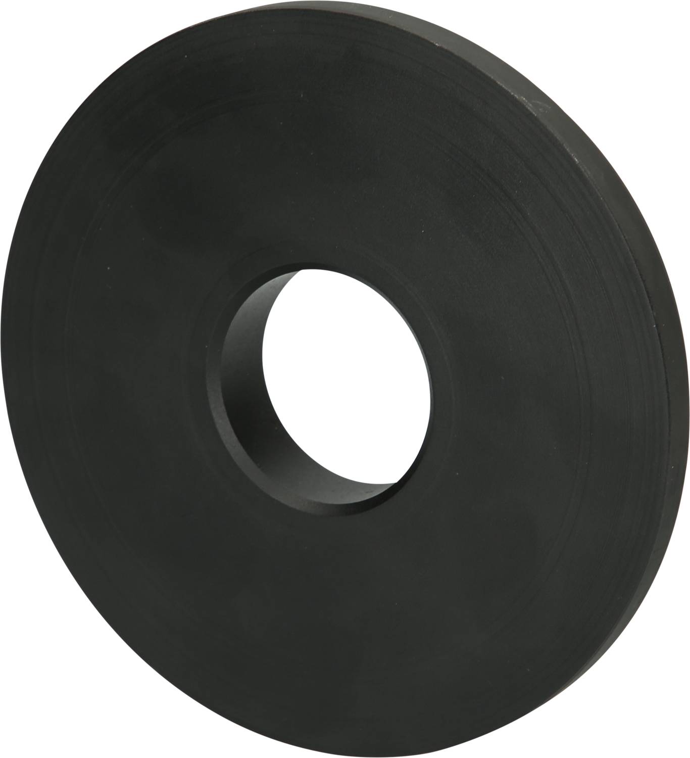 Eine schwarze runde Vinyl-Schallplatte mit einer zentralen Öffnung.