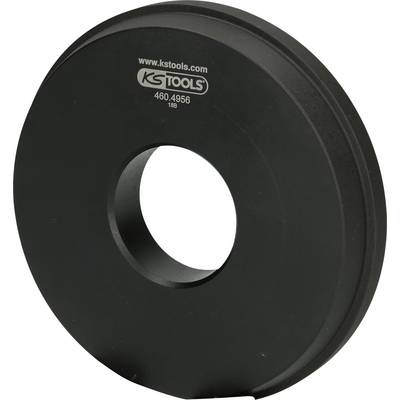 Eine schwarze, runde Metallscheibe mit einem Loch in der Mitte und der Aufschrift 'KS TOOLS' sowie einer Seriennummer.