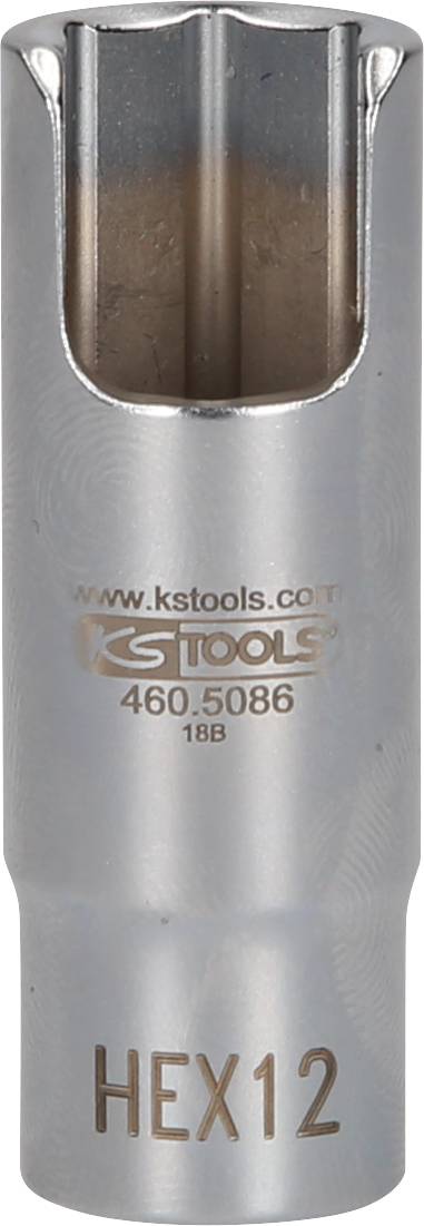 Steckschlüssel von KS Tools, 12 mm, Modellnummer 460.5086. Silbriges Metallwerkzeug zur Befestigung oder Entfernung von Schrauben.
