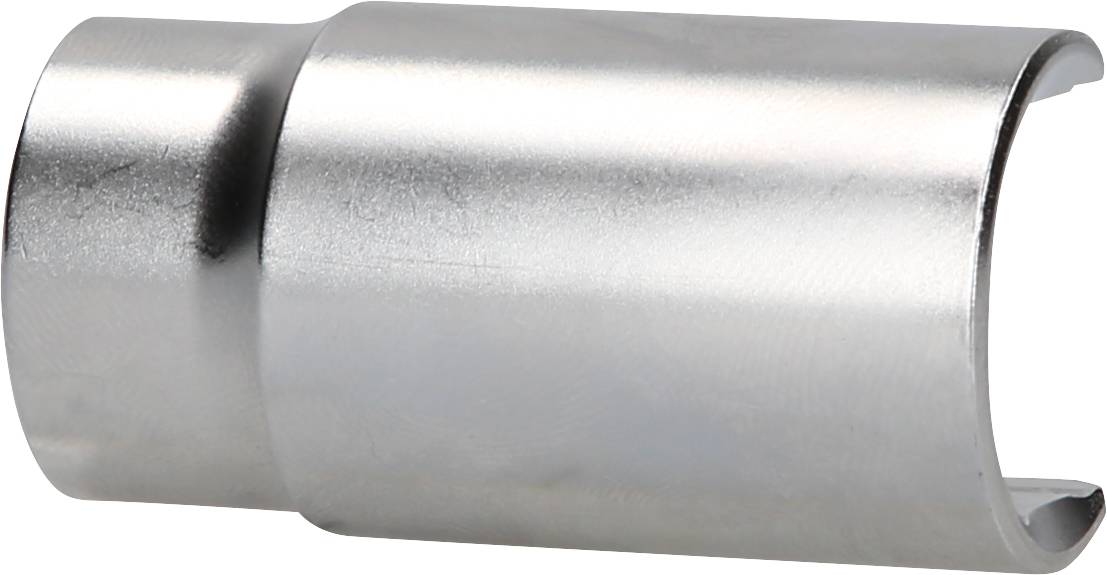 Metallischer Steckaufsatz mit glatter, zylindrischer Form, leicht reflektierend. Verwendung unbekannt, möglicherweise ein Werkzeugteil.