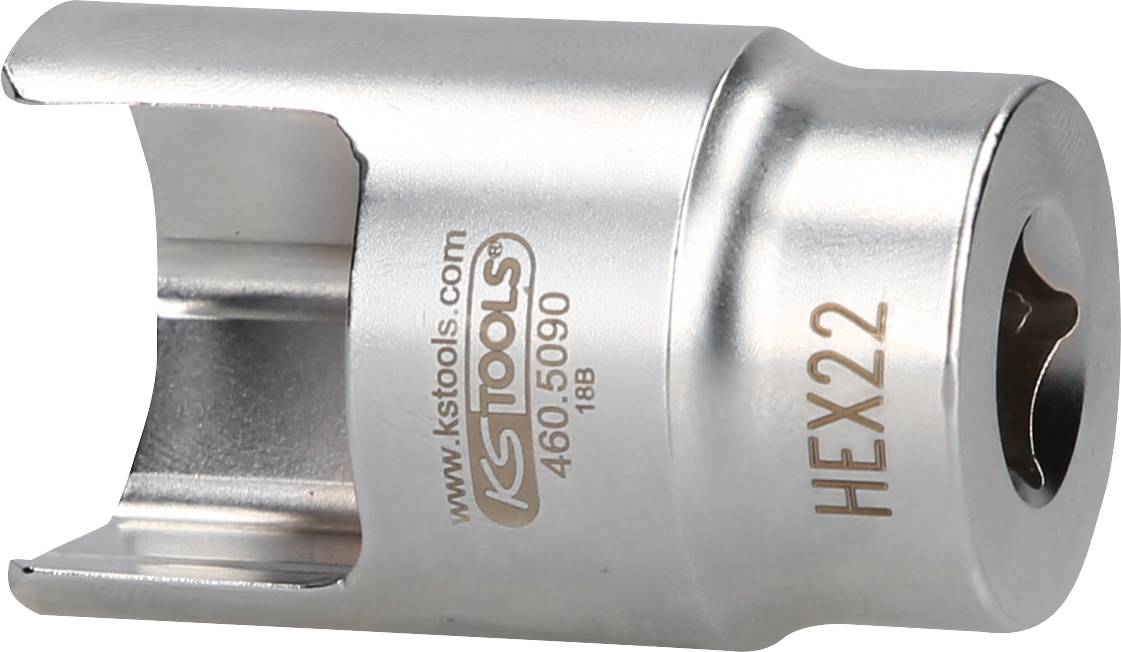 Metallsteckschlüssel mit der Aufschrift 'HEX22' und 'www.kstools.com'. Verwendet für Schraubarbeiten, hauptsächlich im Handwerk und DIY-Bereich.