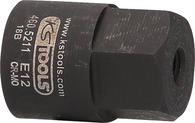 Ein Werkzeugaufsatz aus Metall mit Aufschrift 'E 12 18B CR-MO'. Die URL 'www.kstools.com' ist ebenfalls zu sehen.