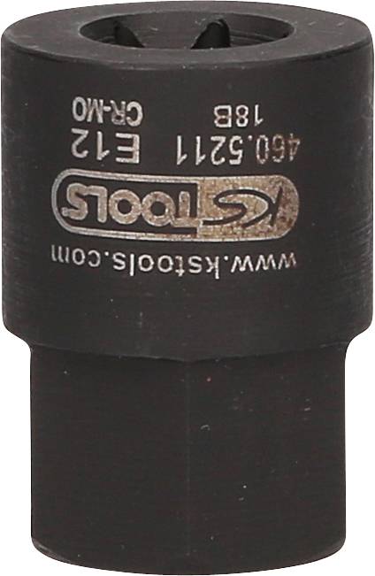 Eine schwarze Stecknuss mit der Aufschrift 'S-Tools', Modellnummer E12. Wird für das Lösen oder Anziehen von Schrauben genutzt.