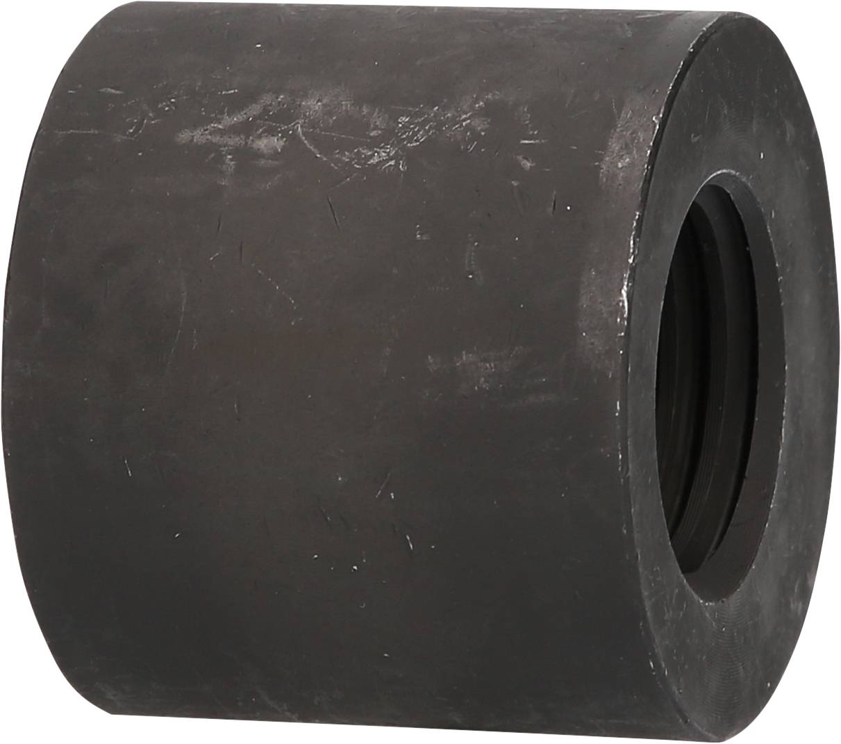 Ein schwarzes Kunststoffrad oder -rollenlager, zylindrische Form, für industrielle Anwendungen oder Maschinenbau geeignet.
