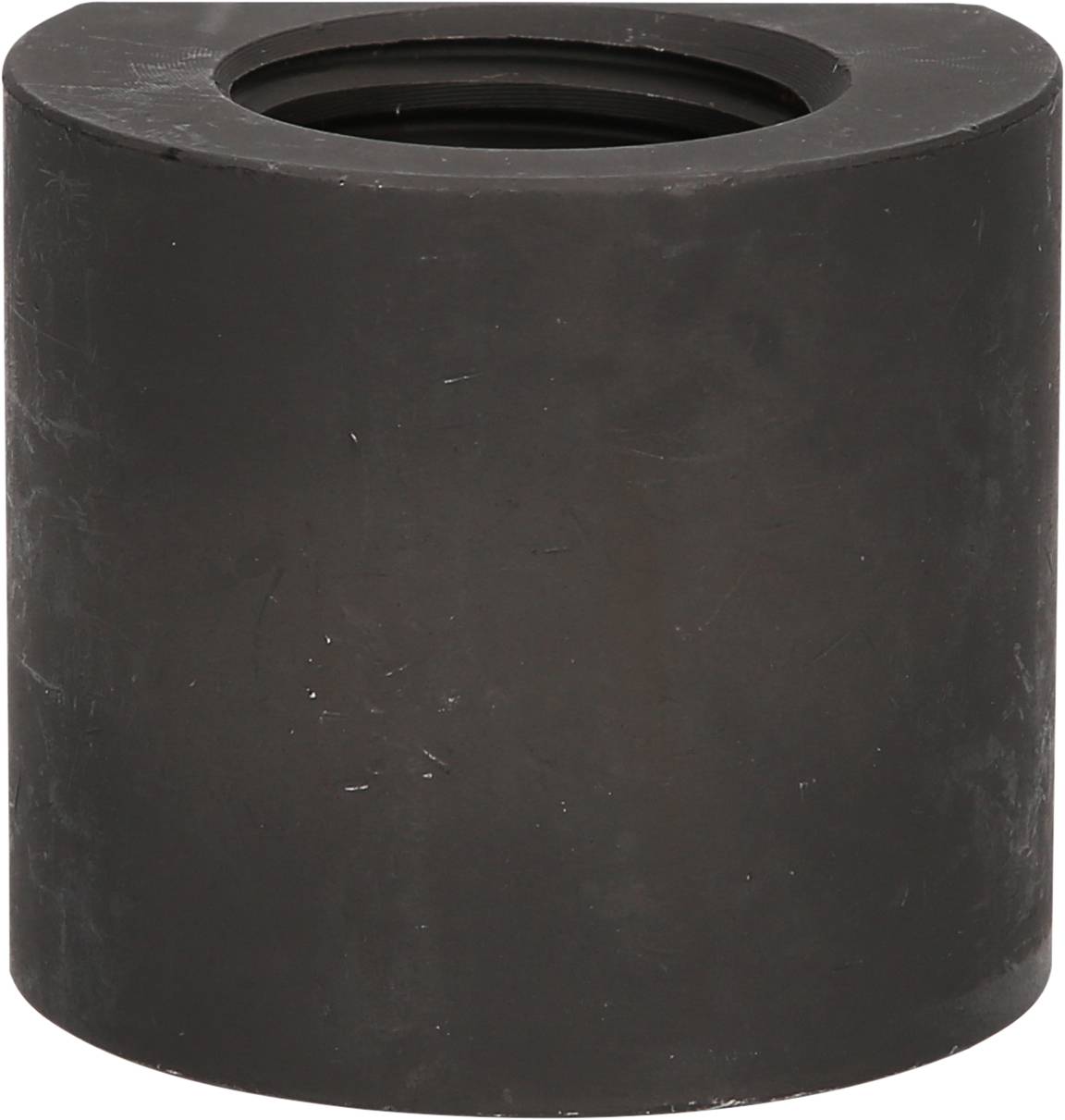 Ein zylindrisches, schwarzes Gummiteil, möglicherweise Teil eines industriellen oder mechanischen Geräts, vor neutralem Hintergrund.