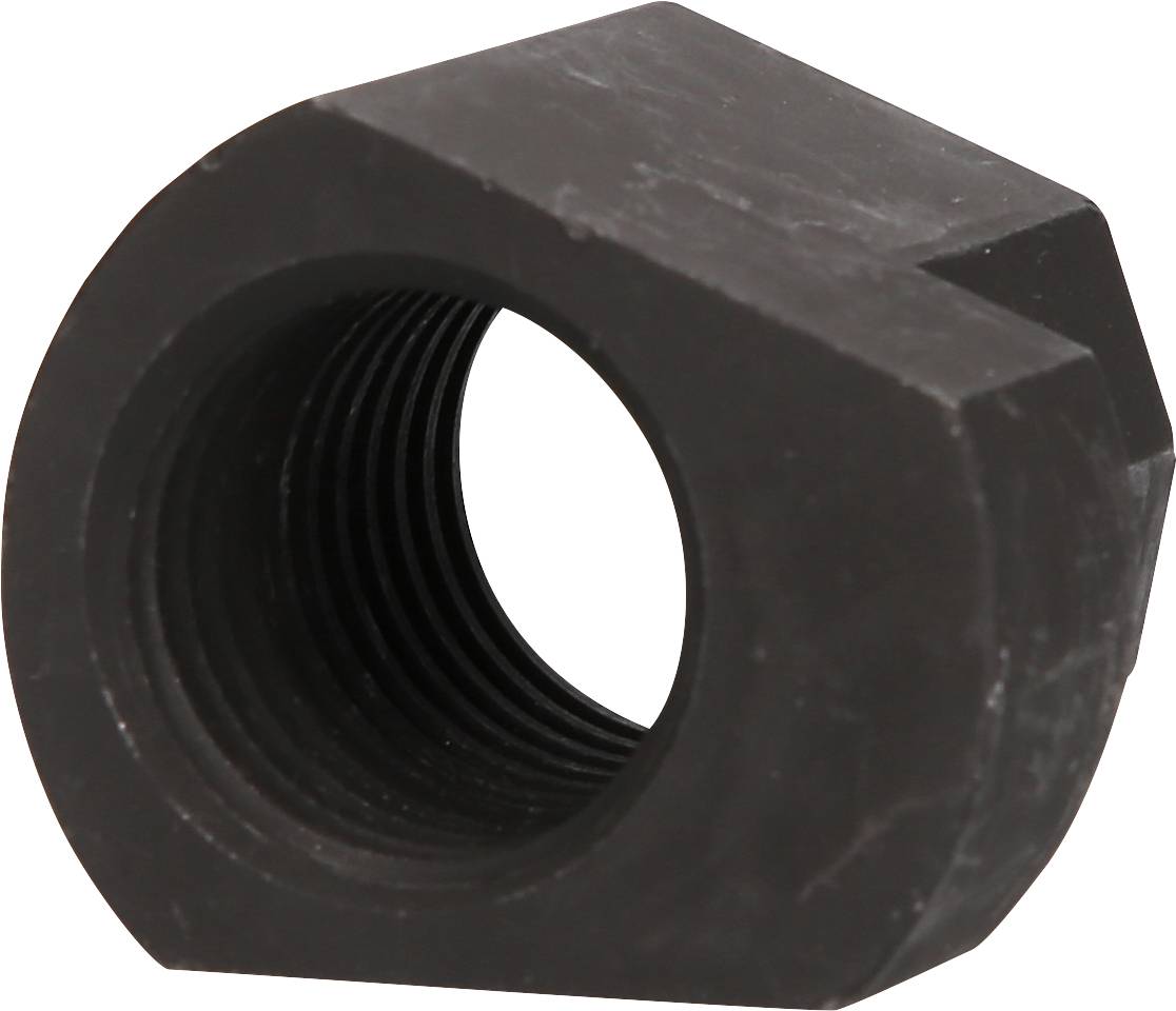 Ein schwarzes, zylindrisches Metallteil mit einem Hohlraum und gerippter Oberfläche.