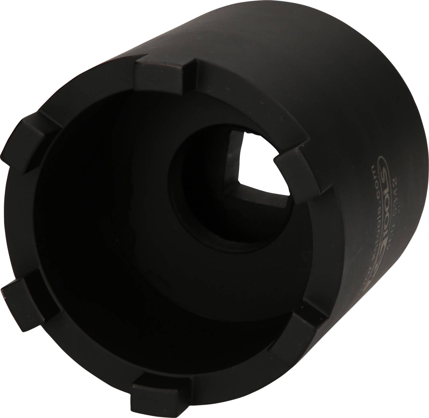Ein schwarzer, zylindrischer Bohrkopf mit mehreren Schneidezähnen zur Bearbeitung von Materialien wie Beton oder Stein.