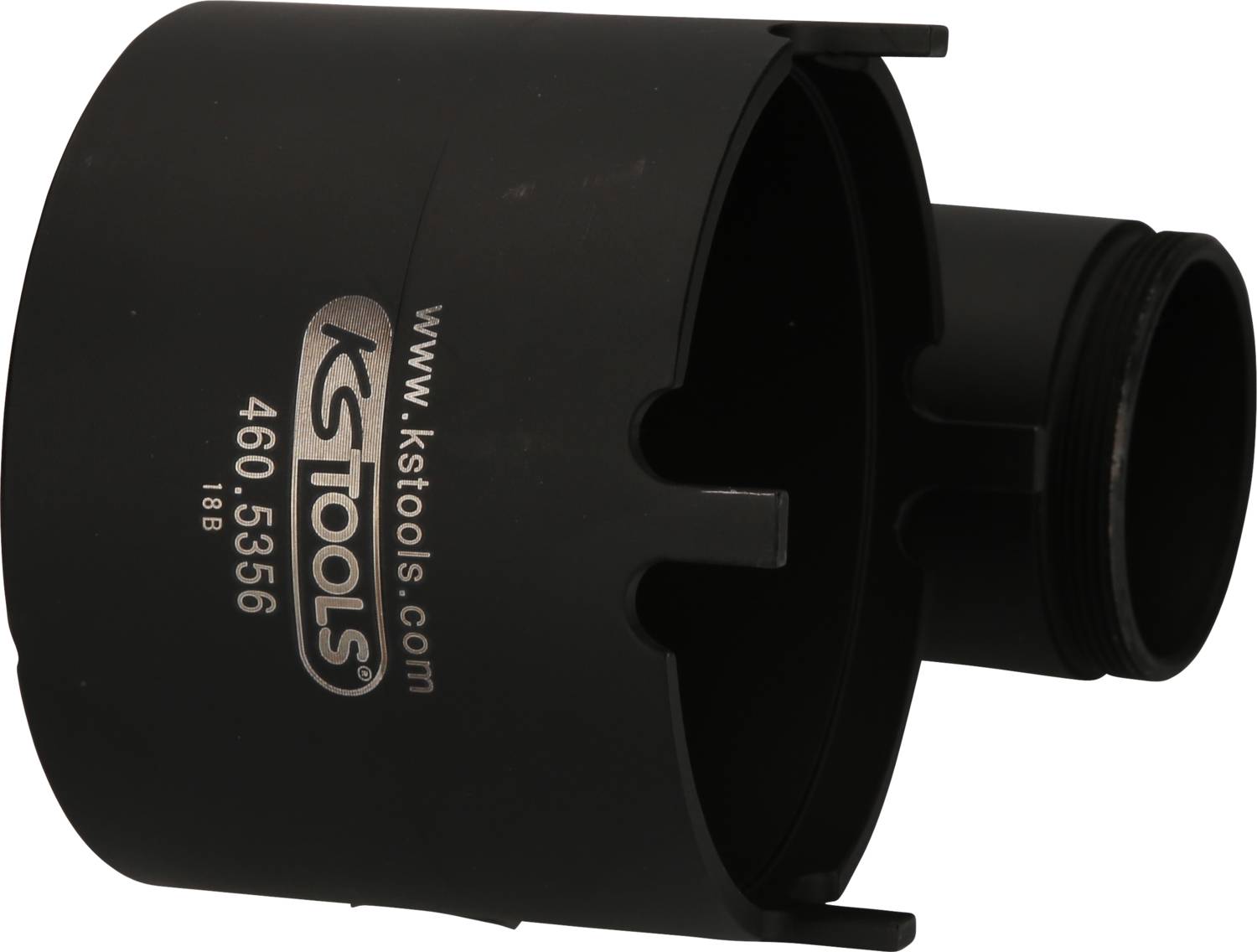 Schwarzes zylindrisches Werkzeugteil mit Markierung 'KSTools 460.5356'.