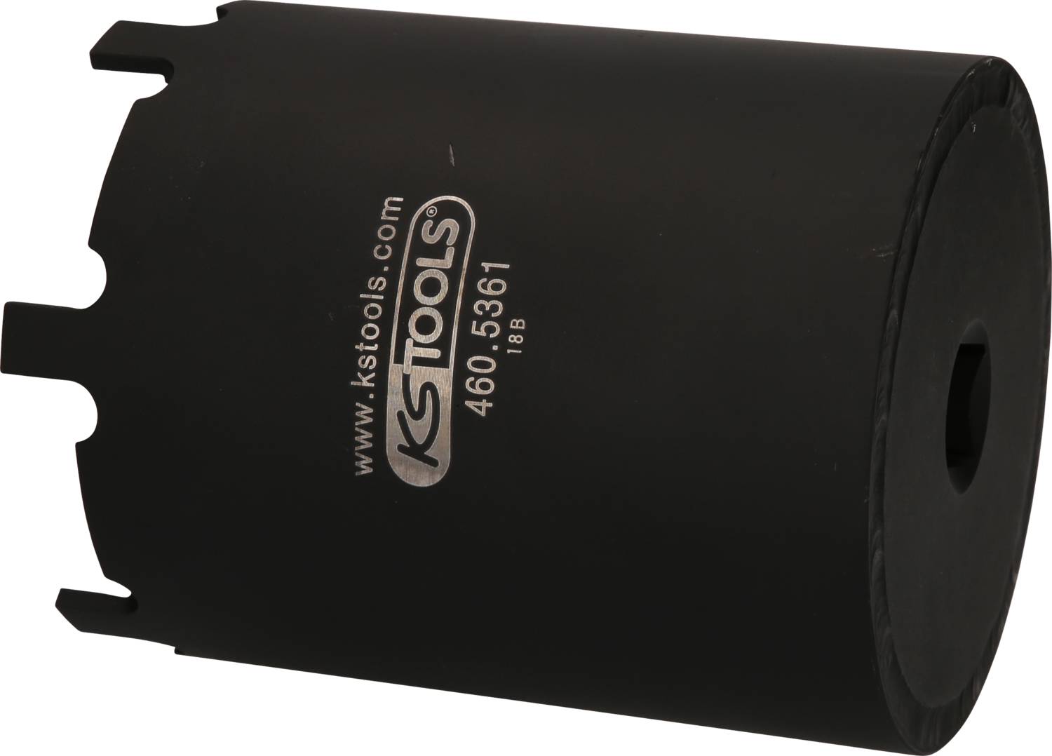 Ein schwarzer Steckschlüsselaufsatz von KS Tools mit der Aufschrift 'www.kstools.com 460.5361'. Eignet sich für große Schrauben.