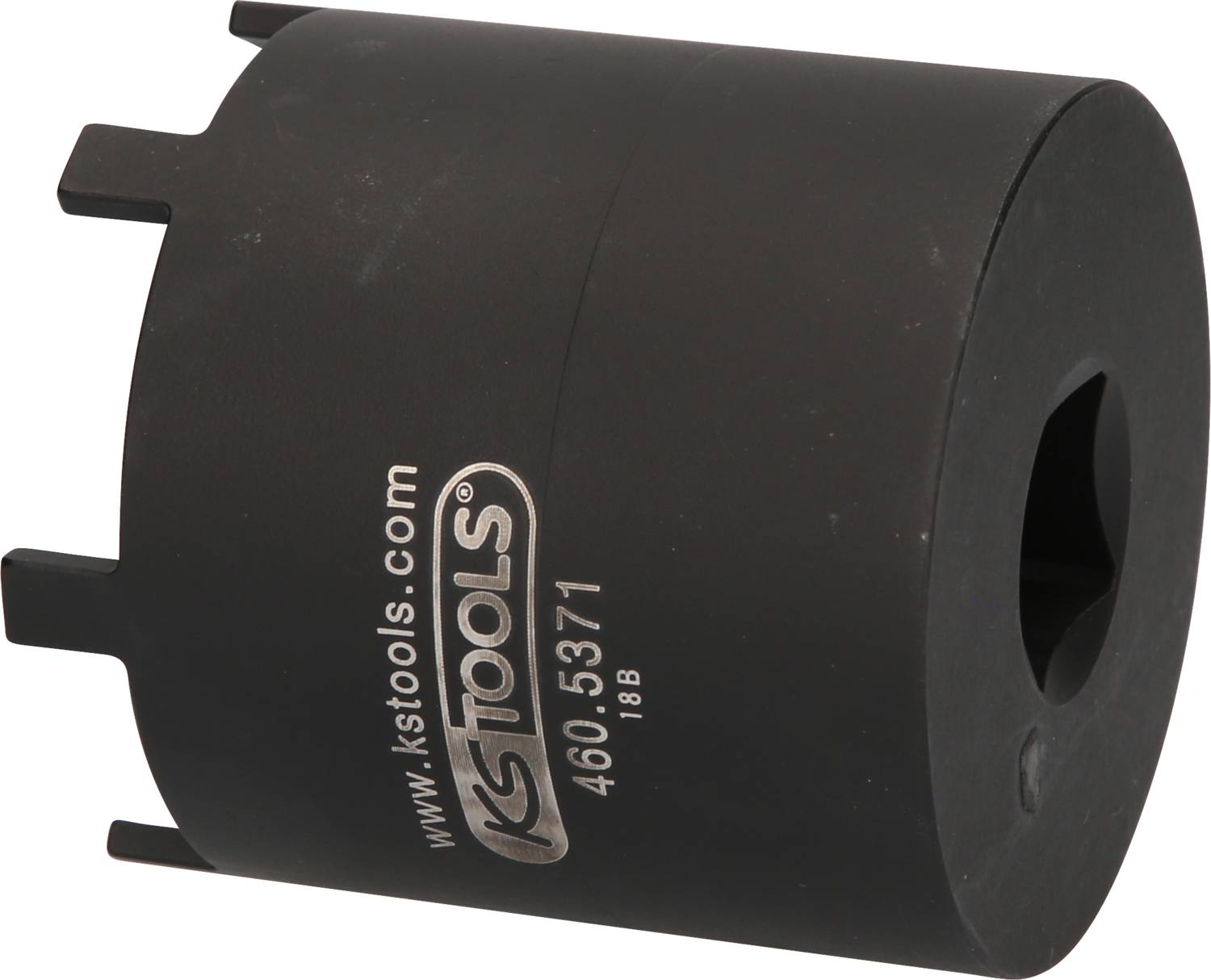 Schwarzer Steckschlüssel mit vier Zapfen und der Aufschrift 'kstools.com 460.5371' auf der Seite.