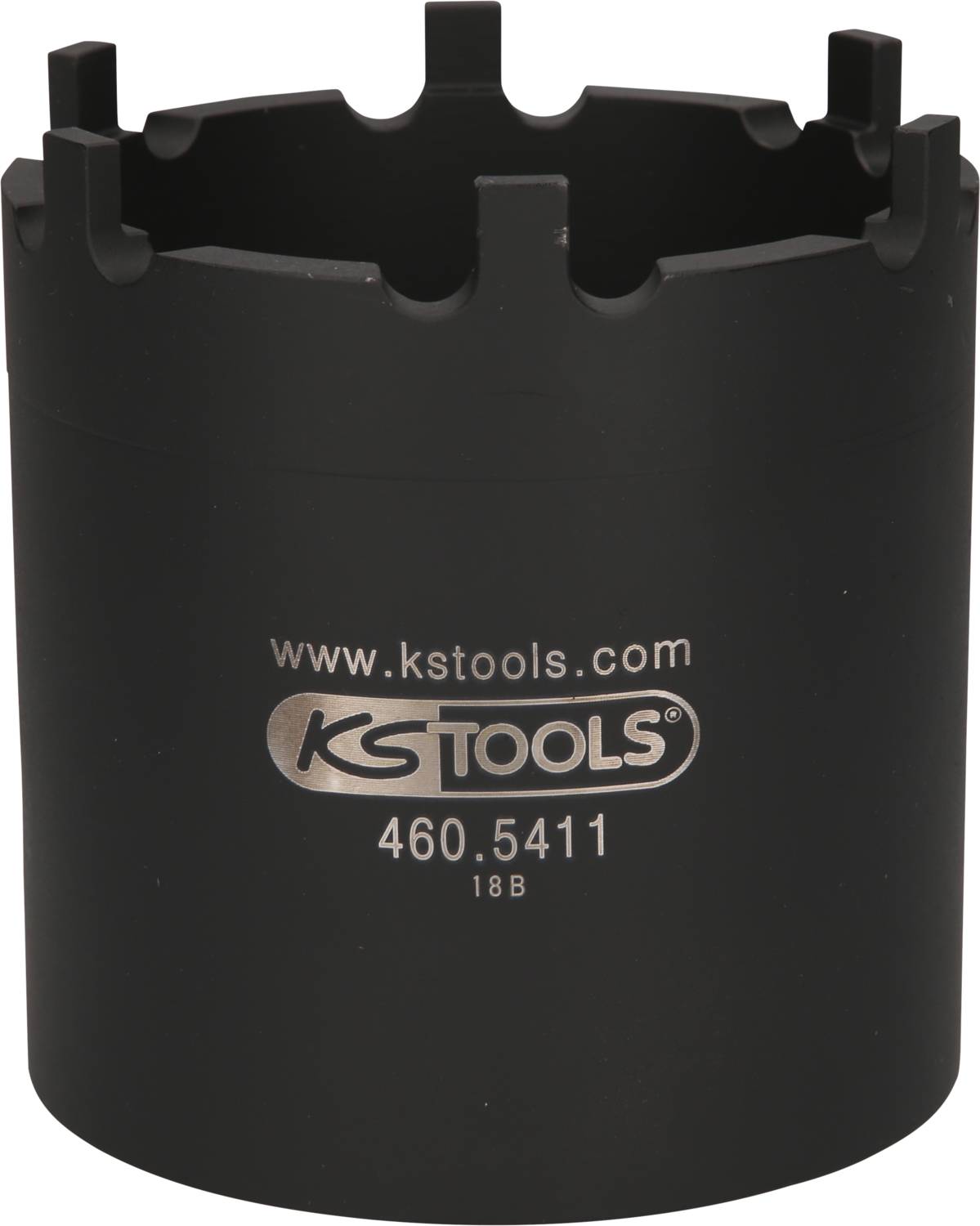 Bohrkronenaufsatz von KS Tools mit Seriennummer 460.5411, schwarzes Metall, geeignet für elektrotechnische Anwendungen.