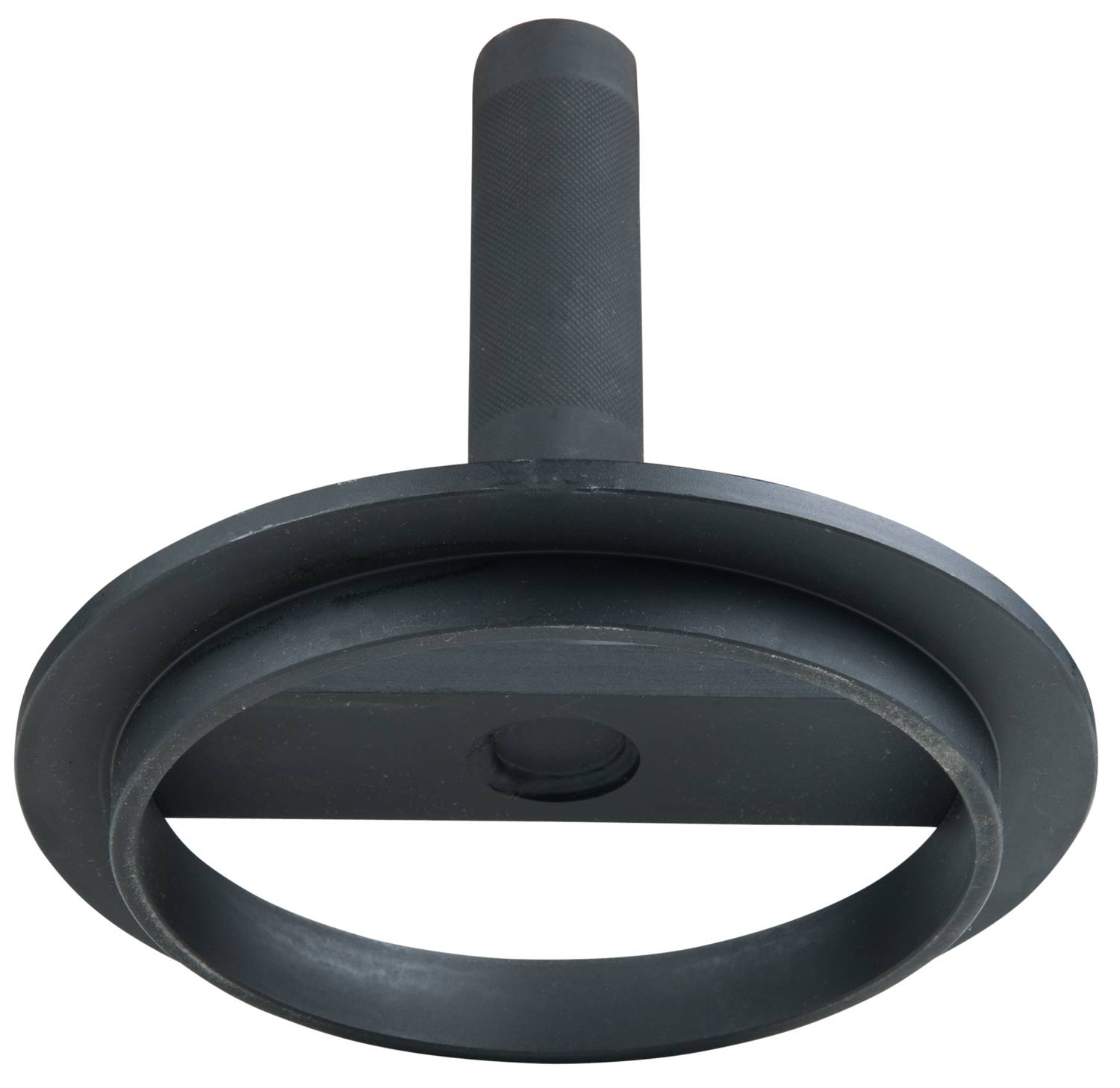 Schwarzes, zylindrisches Metallwerkzeug mit rundem Ring und Griff. Wird zur Formgebung oder Bearbeitung in handwerklichen Anwendungen genutzt.