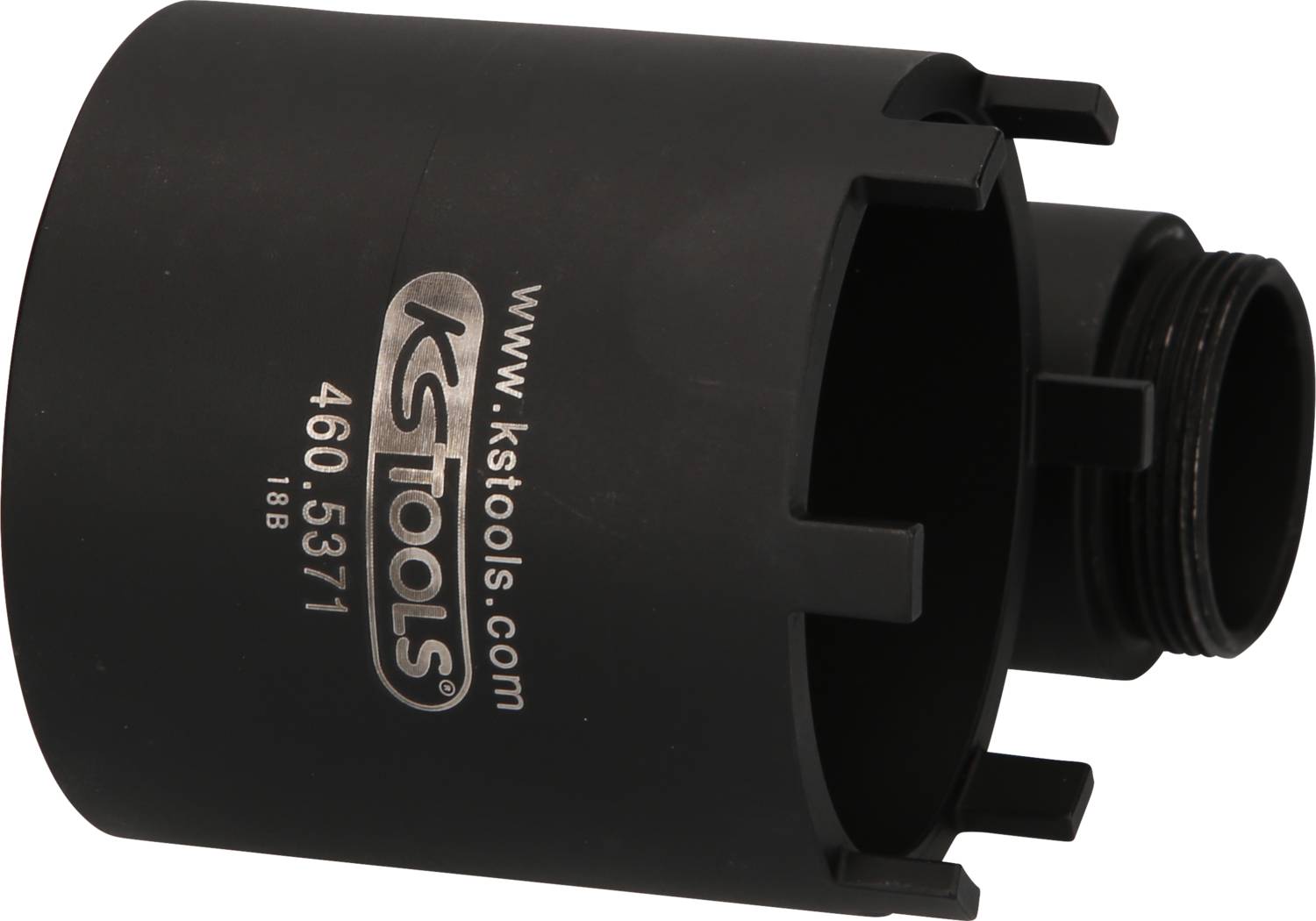 Schwarzes Werkzeug von KS Tools mit der Aufschrift 'www.kstools.com 460.5371', zylindrische Form, für mechanische Anwendungen.