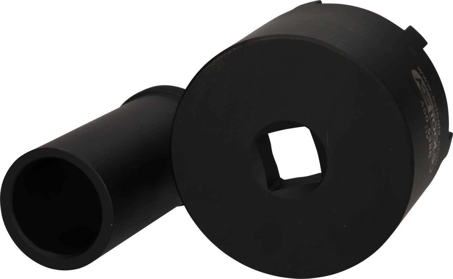 Schwarze zylindrische Metallteile, eines stehend, eines liegend mit quadratischen Öffnungen, vor weißem Hintergrund.