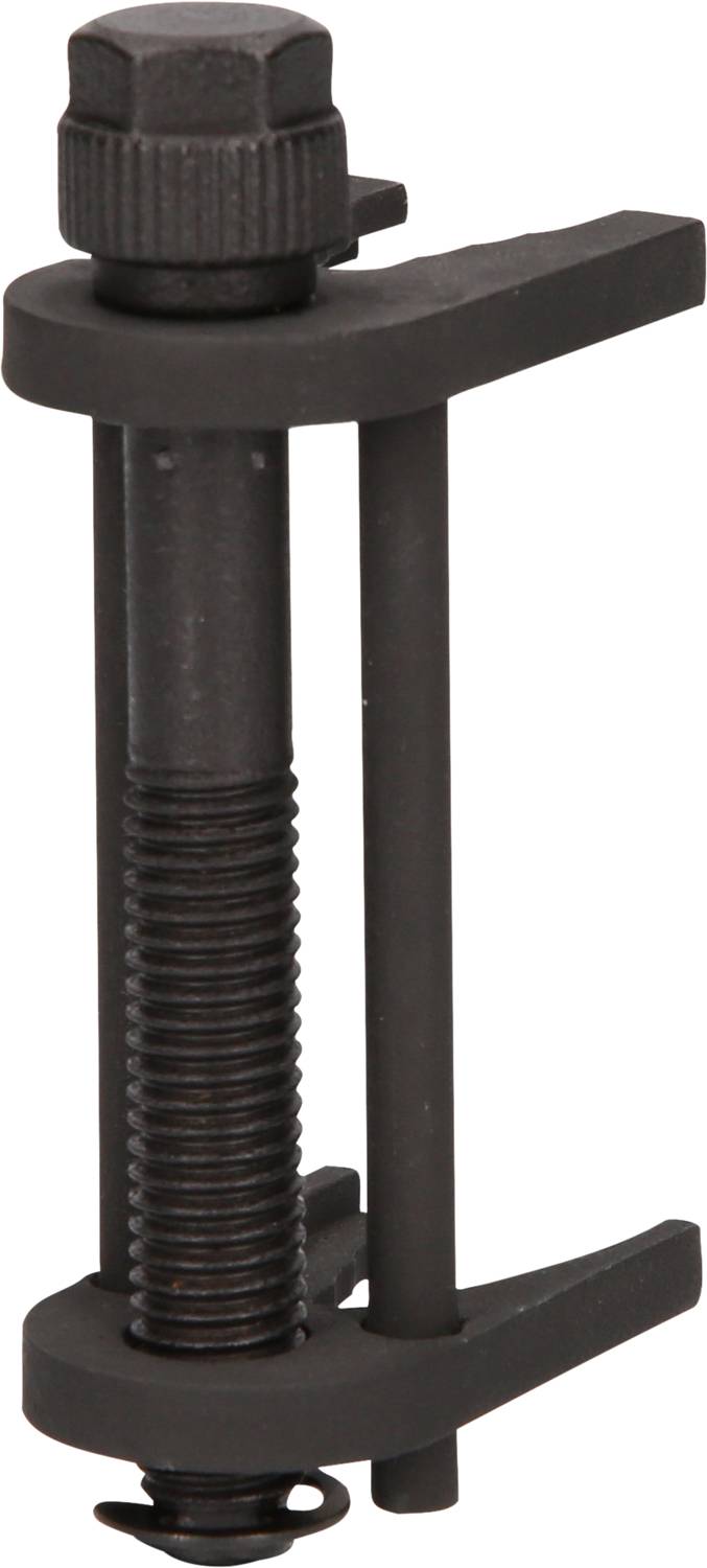 Schwarzer Zweibein-Bolzenspanner mit Gewinde und klemmbarem Kopf, verwendet zum Spannen und Lösen von Bolzen in Maschinen oder Geräten.
