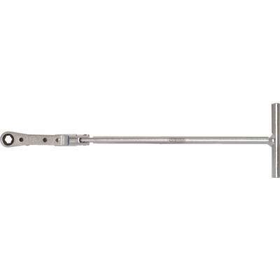 Metallwerkzeug mit einem T-Griff und einem einstellbaren Maulschlüsselkopf, geeignet für mechanische Anwendungen.