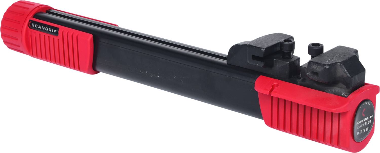 Eine rote und schwarze hydraulische Abisolierzange mit einer robusten Konstruktion zum präzisen Abisolieren von Kabeln.