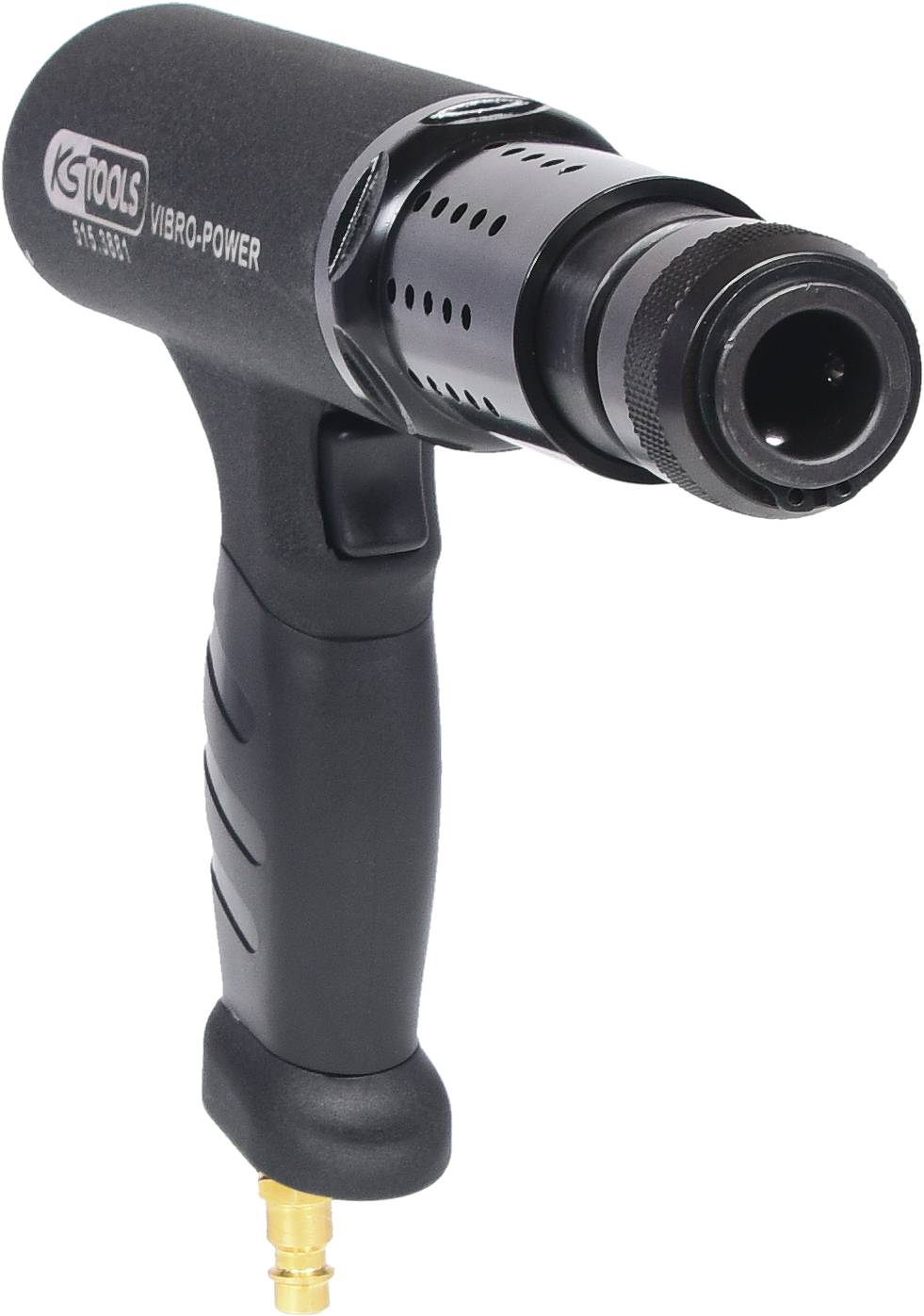 Ein schwarzer Druckluftspezialmeißel von KS Tools mit ergonomischem Griff und metallischem vorderen Abschnitt für präzise Arbeiten.