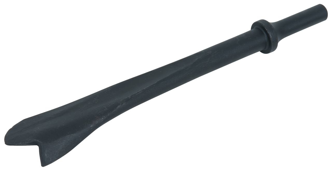 Ein schwarzes Handwerkzeug mit einer spachtelähnlichen Spitze und einem runden Griff, das zum Entfernen von Materialien verwendet wird.