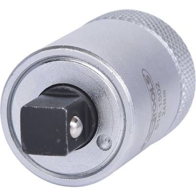 Ein silberner Stecknussadapter mit quadratischem Anschluss. Verwendet, um Stecknüsse auf Ratschen anzupassen.