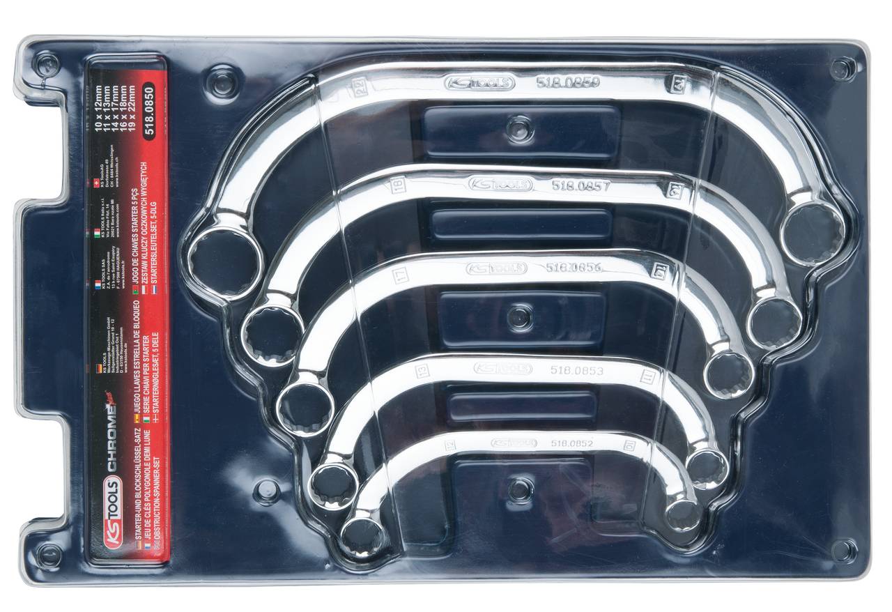 KS Tools 518.0850 CHROMEplus Starter- und Blockschlüssel-Satz, 5-tlg