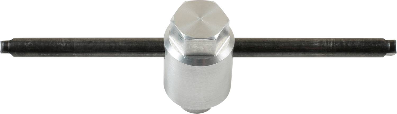 Metallisches Werkzeug mit T-Griff, zylindrischem Mittelstück und langem, geraden Hebel. Vermutlich zum Festziehen von Schrauben.