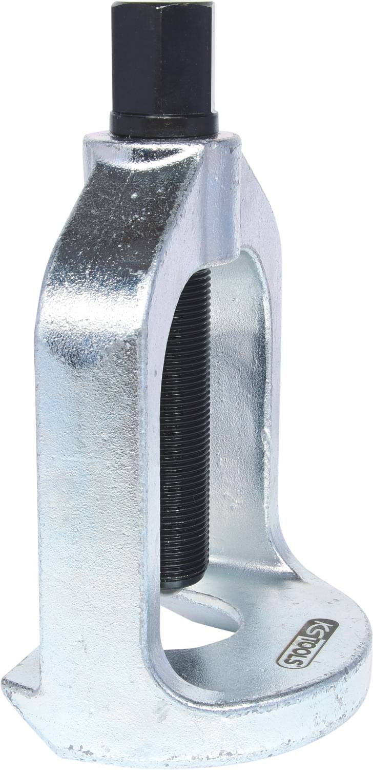 Ein silberner Bolzenabzieher aus Metall, mit einem schwarzen Griff oben. Wird verwendet, um fest sitzende Bolzen aus ihren Halterungen zu lösen.