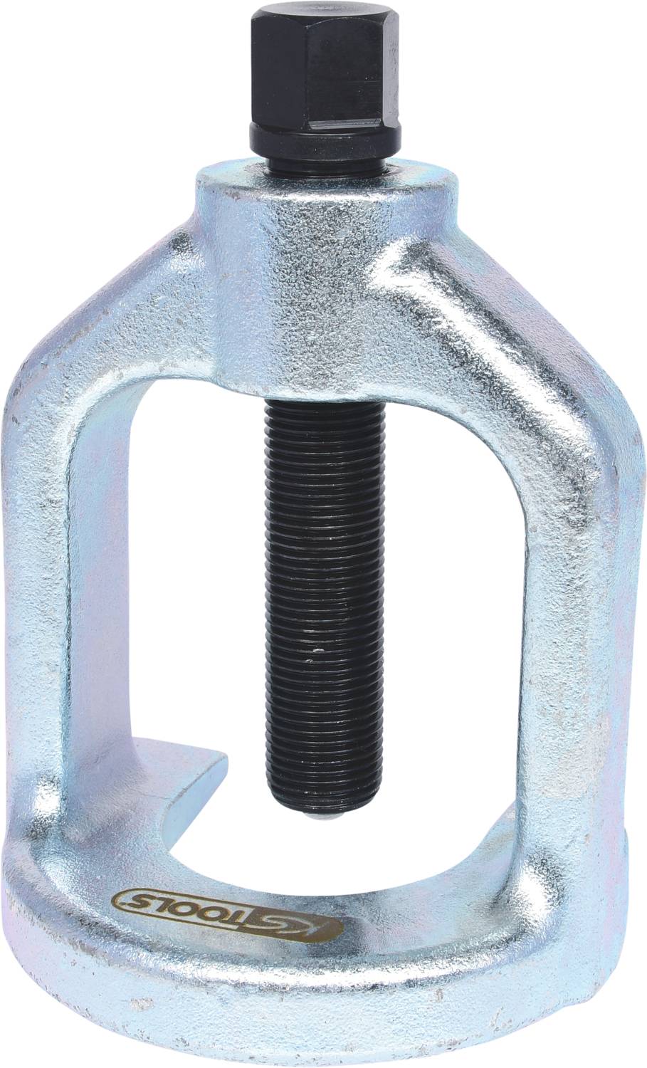 Schraubzwinge aus Metall mit schwarzer Gewindestange, verwendet zum Klemmen und Fixieren von Werkstücken in der Werkstatt.