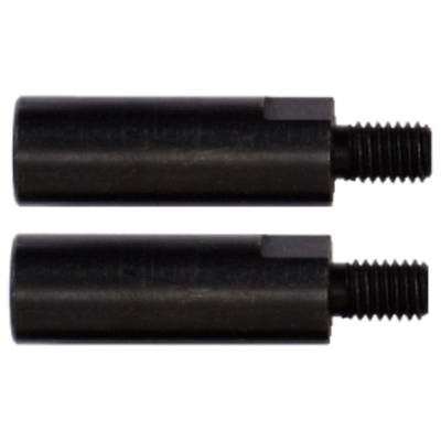 Zwei schwarze Zylinder mit Gewinde an einem Ende, parallel angeordnet.