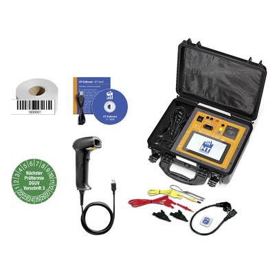 Tragbarer Elektromotorentester im Koffer, mit Handscanner, CD, Prüfsiegelaufkleber und Kabeln. Ideal zur Diagnose und Wartung.