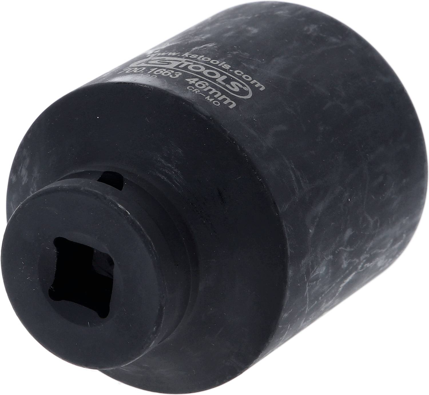 Schwarze Stecknuss mit 48 mm Durchmesser, geeignet für den Einsatz in mechanischen Anwendungen. Robust und haltbar.