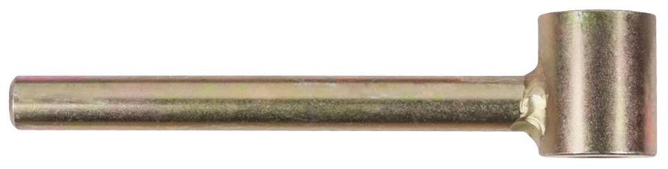 Ein metallener Zündkerzenschlüssel mit einem langen Schaft und einem sechseckigen Kopf, der zum Entfernen von Zündkerzen verwendet wird.
