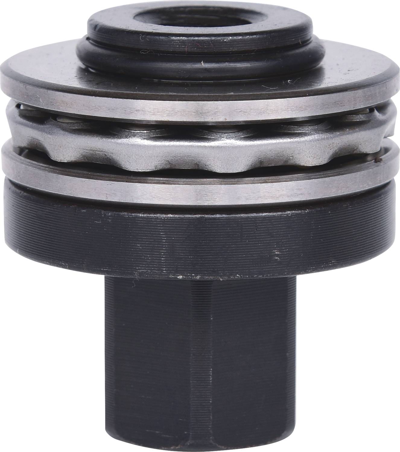 Metallausgleichgewicht mit zylindrischem Schaft und geripptem Rand, verwendet in mechanischen Anwendungen zur Vibrationskontrolle.