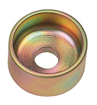 Ein einzelner, runder, metallischer Ring mit irisierender Oberfläche und einem Loch in der Mitte.