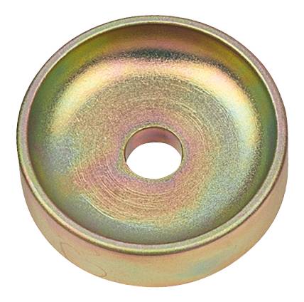 Rundes Metallteil mit mittigem Loch, schimmert in Regenbogenfarben.