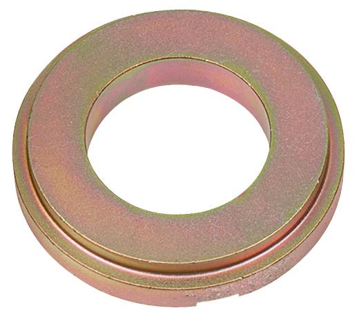 Metallscheibe mit zentralem Loch, schimmernd in rosa und gold. Wird häufig in mechanischen Anwendungen als Abstandshalter oder Unterlegscheibe verwendet.