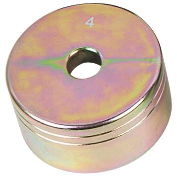 Metallische runde Gewichtsplatte mit der Aufschrift '4' und einem Loch in der Mitte. Farblich schimmernd in gold und rosa Tönen.