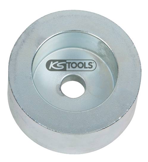 Runder Metalladapter mit kreisförmiger Vertiefung und Öffnung in der Mitte, markiert mit dem Logo 'KS Tools'.