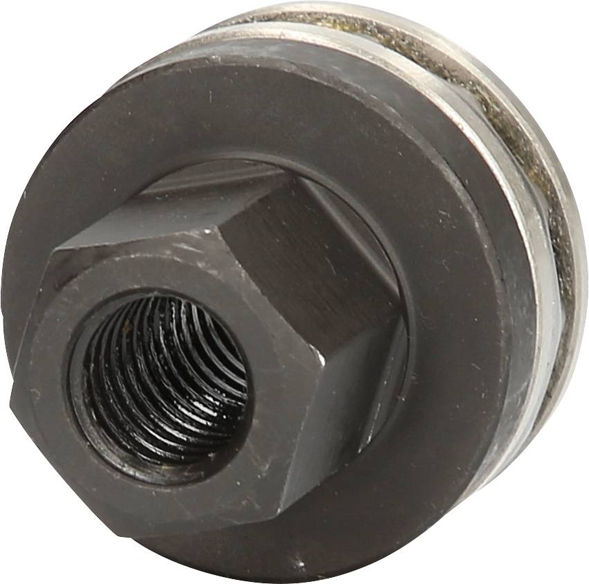 Sechskantmutter aus Metall, dunkelgrau, mit silbernem Rand. Geeignet für mechanische Anwendungen und Befestigungen.