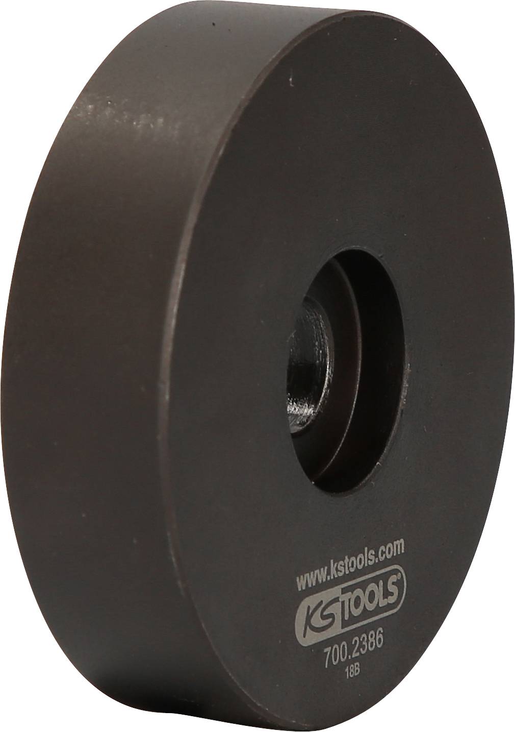 Runde, schwarze Metallscheibe mit zentraler Öffnung. Das Logo und die Website 'KSTOOLS' sind darauf eingraviert. Werkzeugteil.