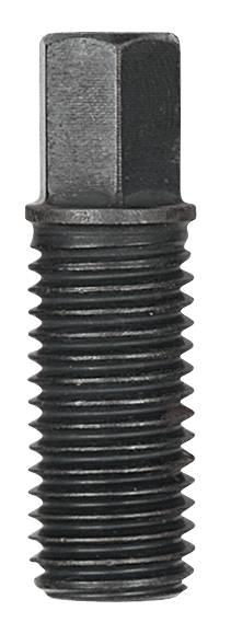 Eine schwarze, metallische Schraube mit einem sechseckigen Kopf und einem durchgehenden Gewinde.