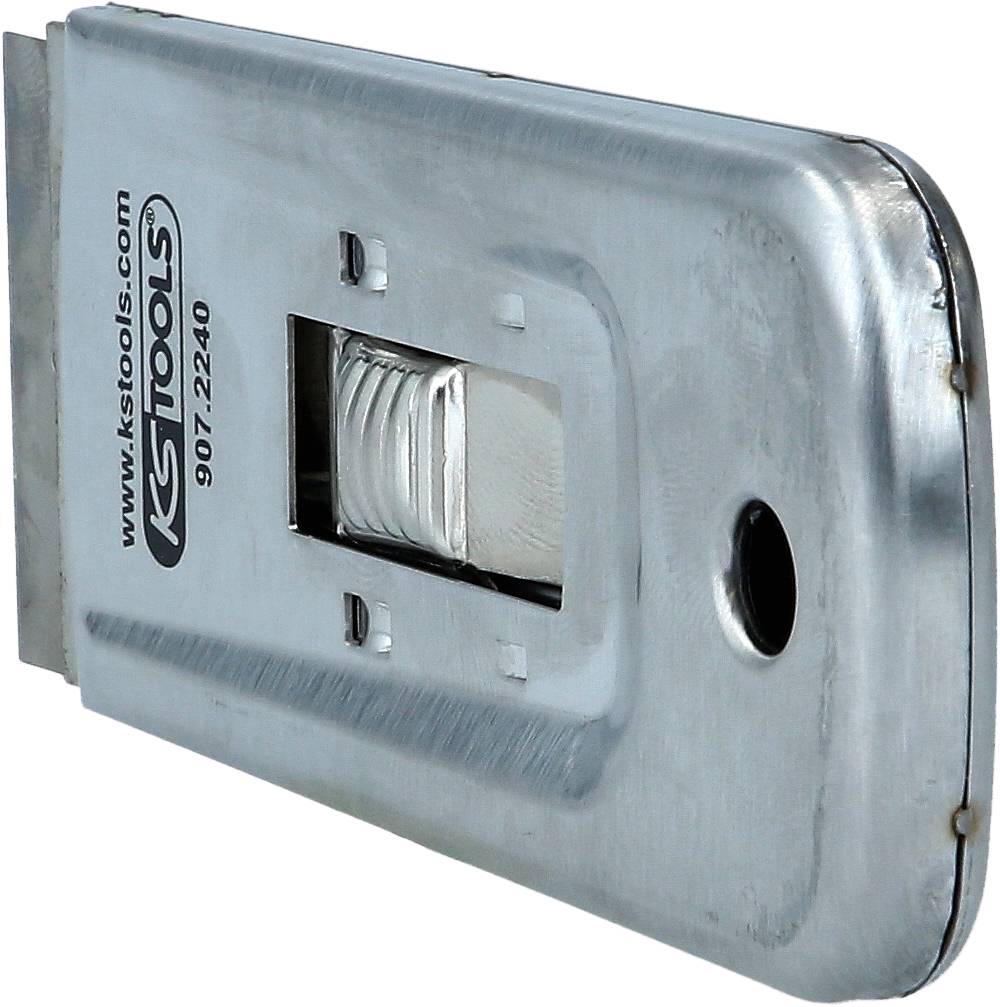 Ein silbernes Metallwerkzeug mit rechteckiger Form und mittiger Öffnung. Marke 'KS Tools' und die Nummer '907.2240' sind sichtbar.