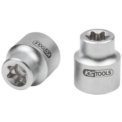 Zwei silberne Werkzeugeinsätze mit 'KS TOOLS'-Logo, haben sternförmige Öffnungen, geeignet für Schraubarbeiten.